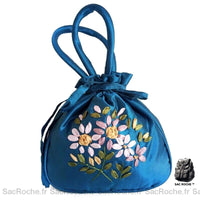 Sac Bourse Fleuri Femme - modèle Bleu / 28 x 26 x 4cm - Sac Roche ™