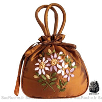 Sac Bourse Fleuri Femme - modèle Marron / 28 x 26 x 4cm - Sac Roche ™