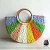 Sac Cabas Paille Coloré Demi Lune Bleu/Vert Sac À Main Femme