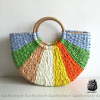 Sac Cabas Paille Coloré Demi Lune - modèle Bleu/Vert - Sac Roche ™