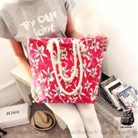Sac cabas plage femme floral - modèle Rouge - Sac Roche ™