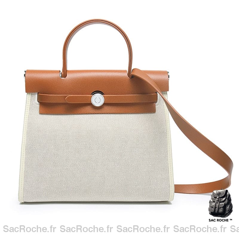 Sac Camel Toile Cuir Femme Blanc / 18X8X16Cm À Main
