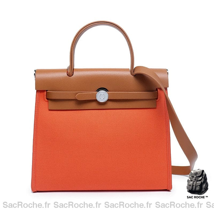 Sac Camel Toile Cuir Femme Orange / 18X8X16Cm À Main