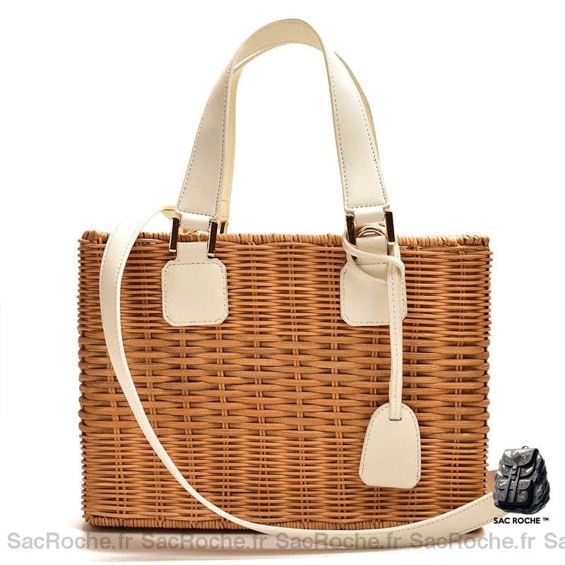 Sac Carré Luxe Osier & Cuir - Femme Blanc Sac À Main Femme