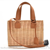 Sac Carré Luxe Osier & Cuir - Femme - modèle Marron - Sac Roche ™