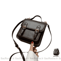 Sac Cartable Femme en Cuir - modèle Café / 18.5x9x19.5cm - Sac Roche ™