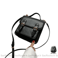 Sac Cartable Femme en Cuir - modèle Noir / 18.5x9x19.5cm - Sac Roche ™