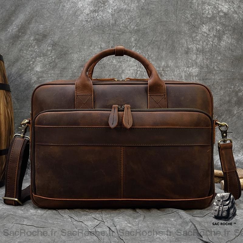 Sac cartable homme style Vintage - Marron - Sac d'ordinateur portable Mallette