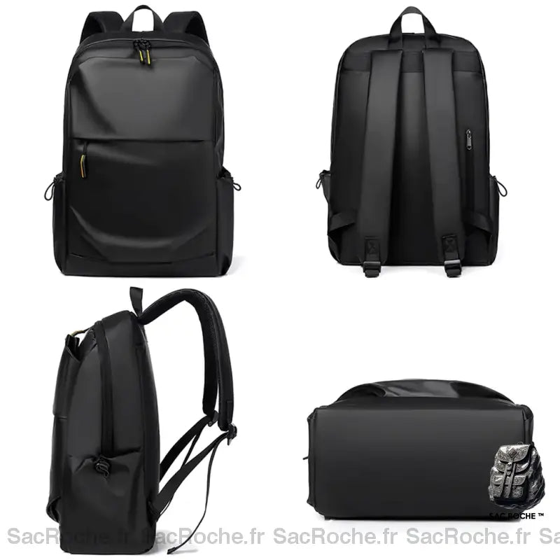 Sac Collège En Cuir Noir À Dos Ado