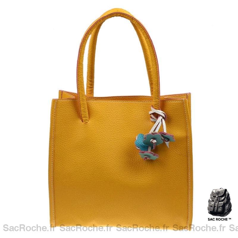 Sac Cuir Femme Shopping Main Jaune / 29X26.5X10.5Cm À