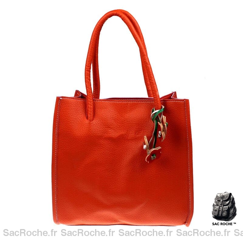 Sac Cuir Femme Shopping Main Orange / 29X26.5X10.5Cm À