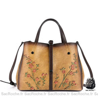 Sac Cuir Vieilli Femme Jaune À Main