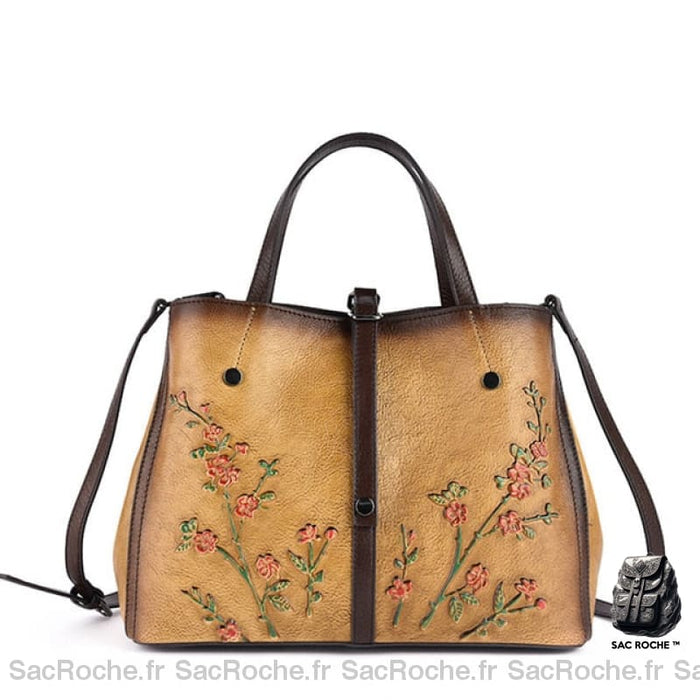 Sac Cuir Vieilli Femme Jaune À Main