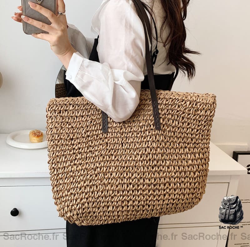 Sac De Plage Bohème Paille Femme À Dos