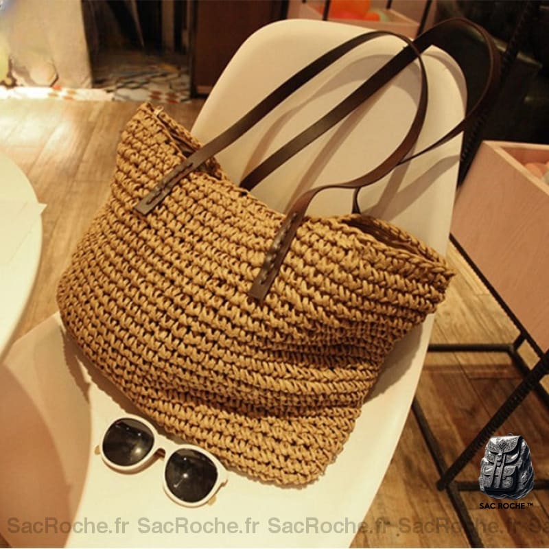 Sac De Plage Bohème Paille Femme À Dos