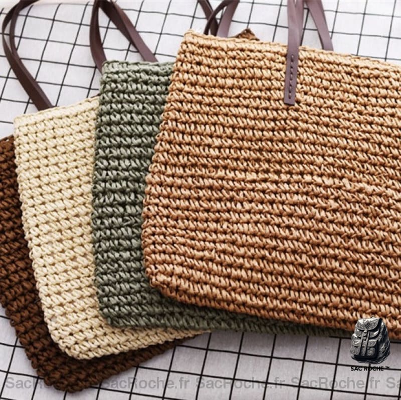 Sac De Plage Bohème Paille Femme À Dos