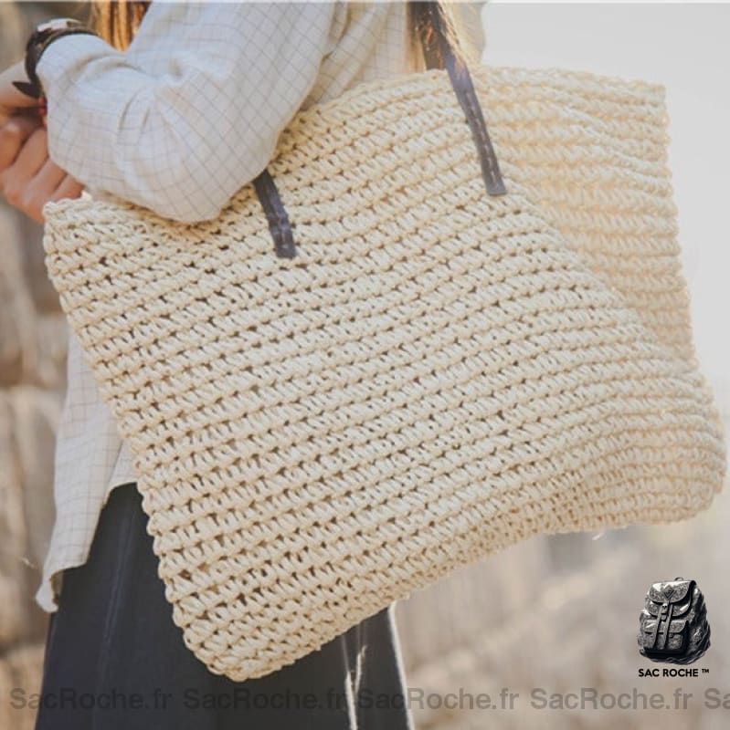 Sac De Plage Bohème Paille Femme À Dos