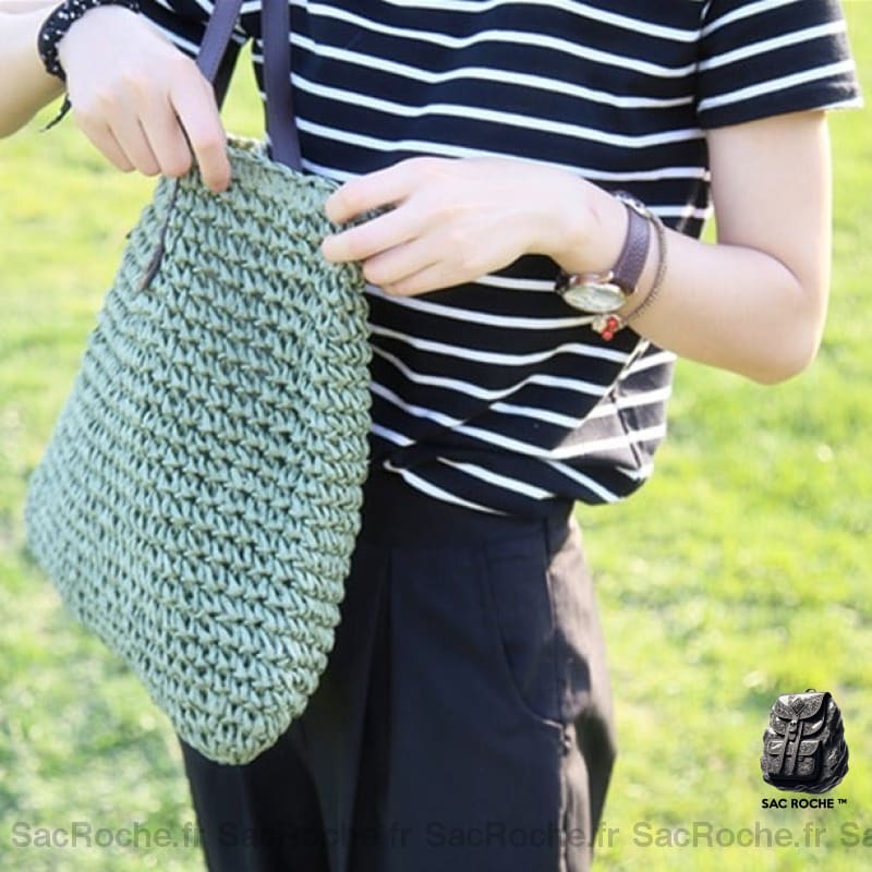 Sac De Plage Bohème Paille Femme À Dos