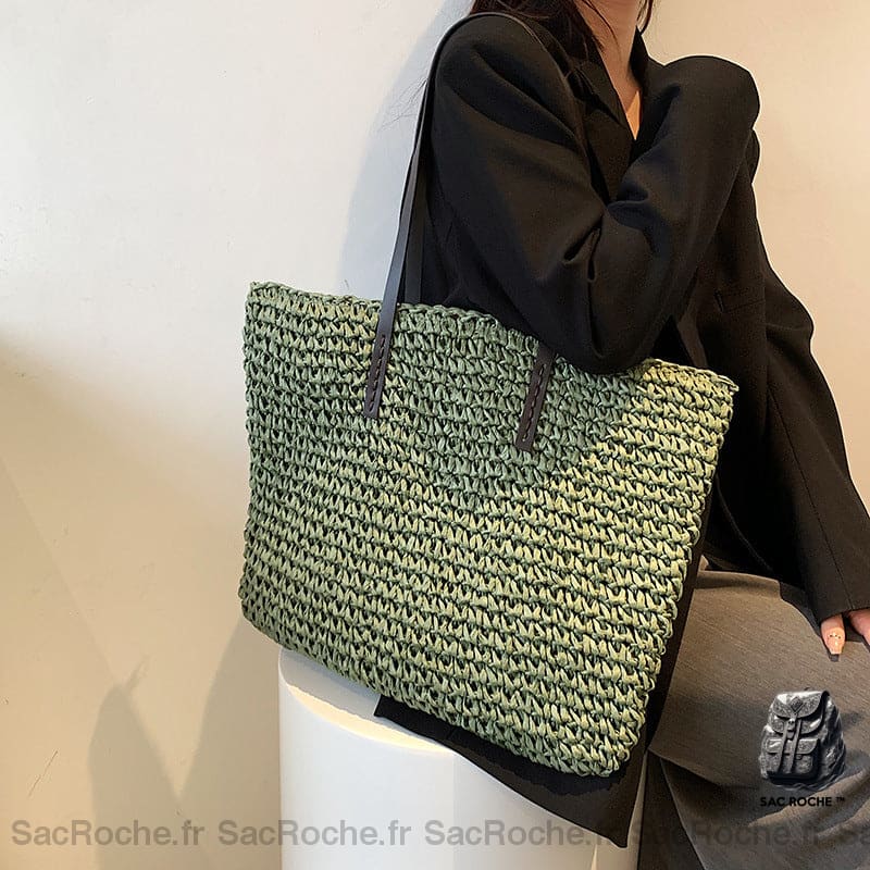 Sac De Plage Bohème Paille Femme À Dos