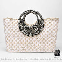 Sac de Plage Paille Anses Rondes Tissées - modèle Beige & Noir - Sac Roche ™