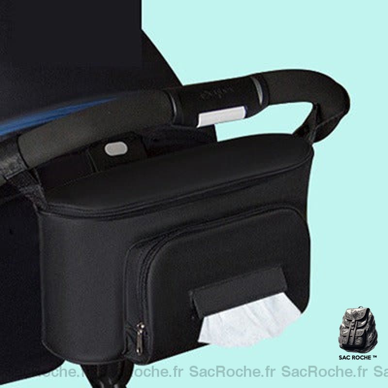 Sac de rangement pour poussette de bébé noir avec un fond bleu