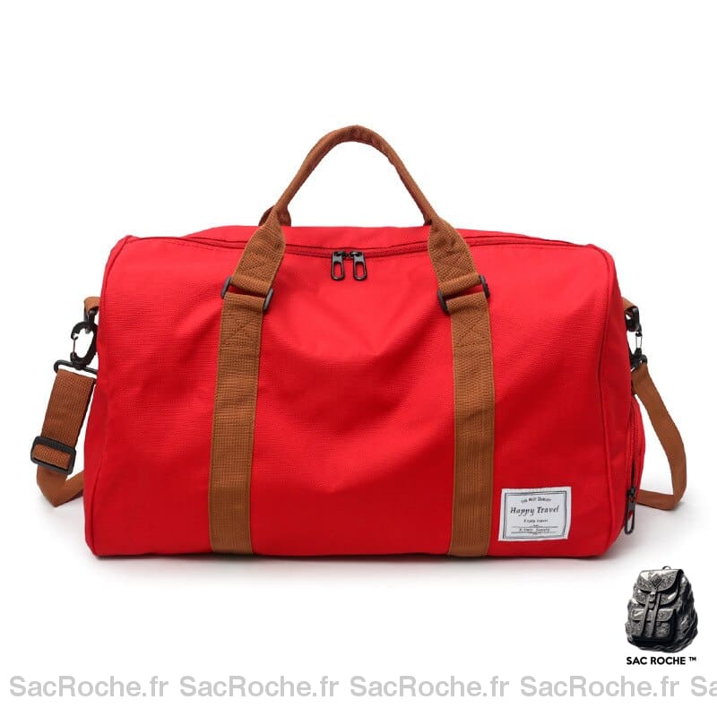 Sac de voyage grande capacité avec bandoulière marron rouge avec un fond blanc