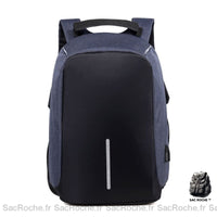Sac dos anti-vol imperméable réfléchissant USB - modèle Bleu - Sac Roche ™