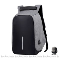 Sac dos anti-vol imperméable réfléchissant USB - modèle Gris - Sac Roche ™
