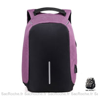 Sac dos anti-vol imperméable réfléchissant USB - modèle Violet - Sac Roche ™