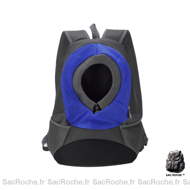 Sac à dos chat en maille respirante avec trou noir et bleu avec un fond blanc