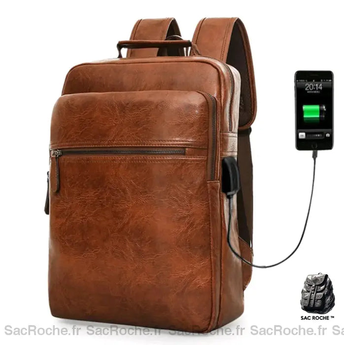 Sac Dos Cuir Business Homme Marron À Travail