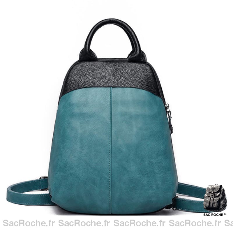 Sac Dos Cuir Souple Bicolore Femme Bleu Sac A
