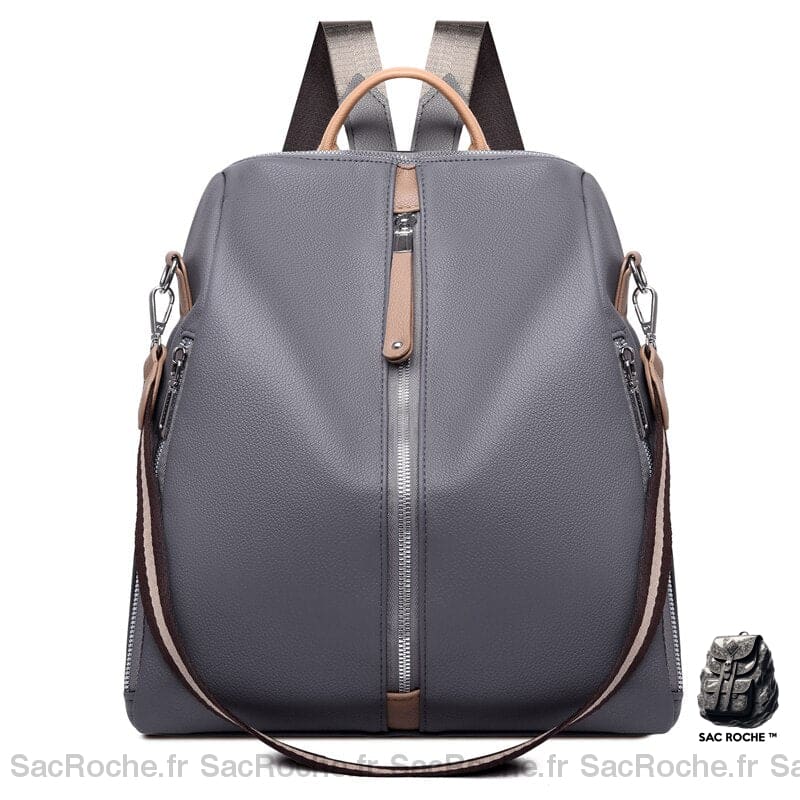 Sac Dos Cuir Véritable Femme Gris Petit À