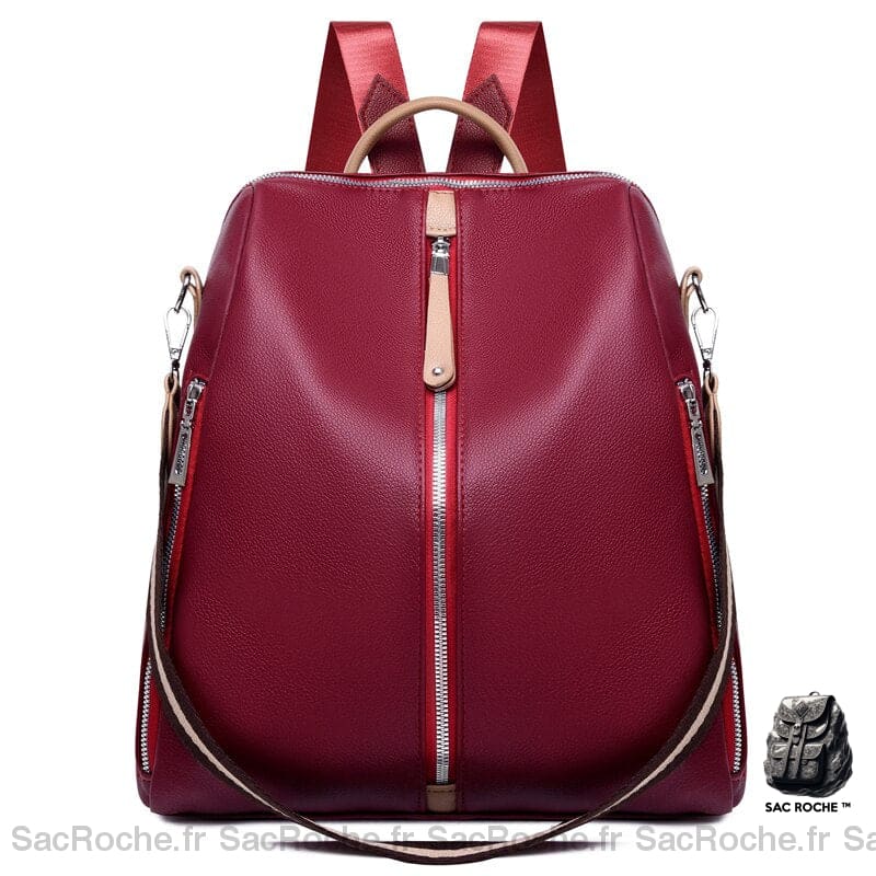 Sac Dos Cuir Véritable Femme Rouge Petit À