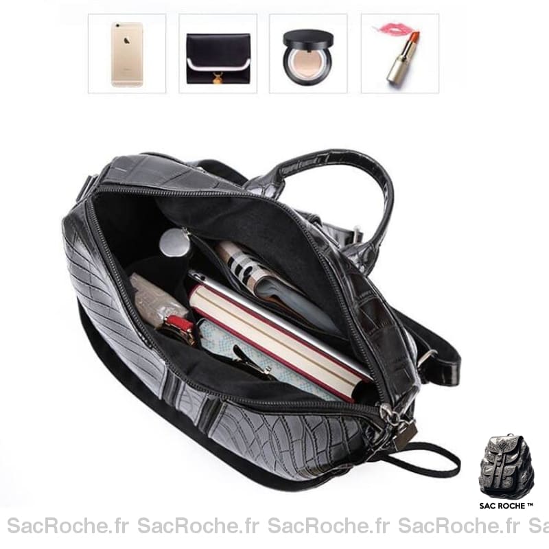 Sac Dos Femme Croco Multi-Zip À