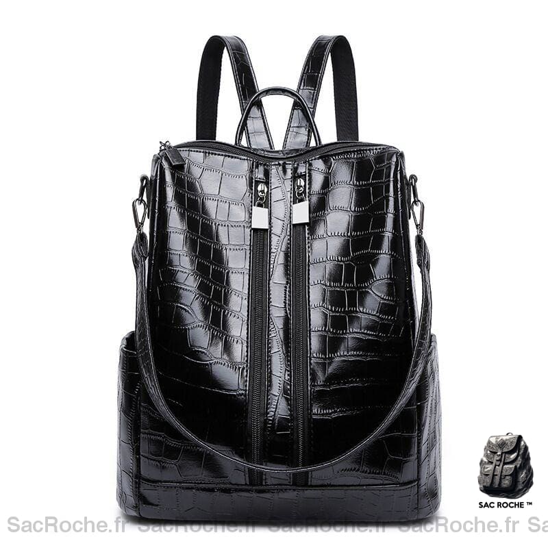 Sac à dos femme multi-zip croco - Noir - Sac à dos Sac à dos scolaire