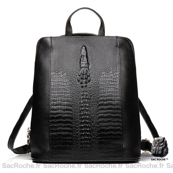 Sac à dos femme en imitation cuir motif croco noir à la mode