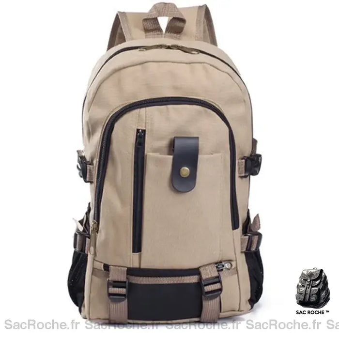Sac Dos Homme Toile Cartable Kaki Clair Sac À