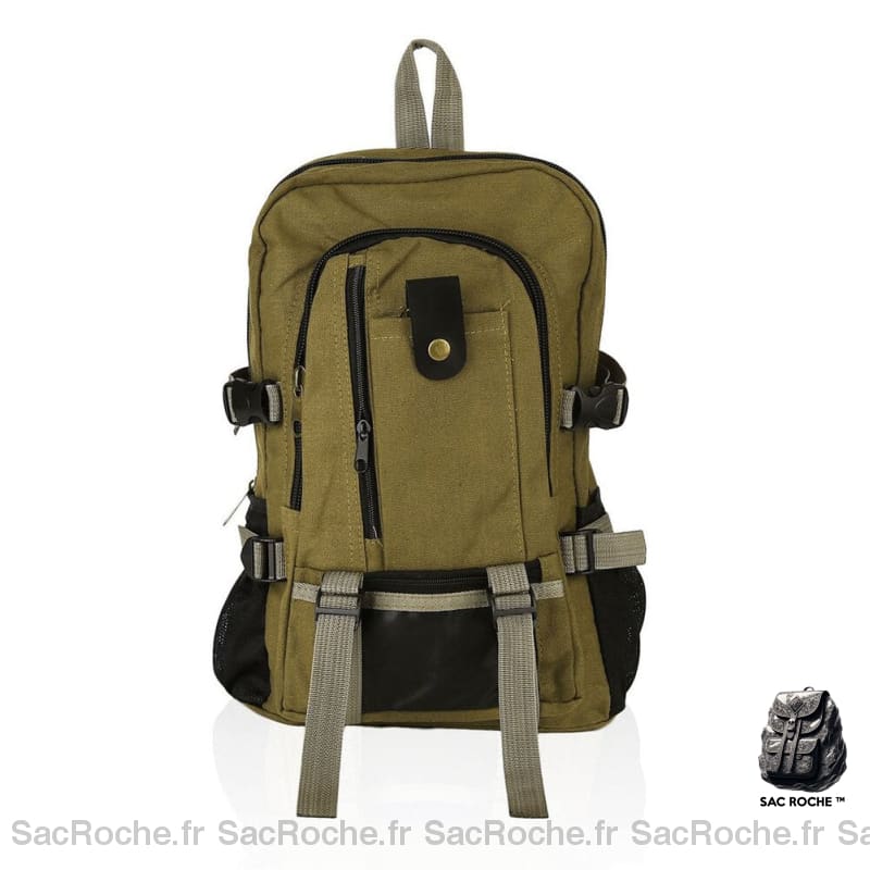 Sac Dos Homme Vintage En Toile Vert Kaki À