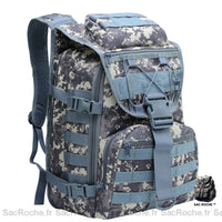 Sac à dos militaire Sports de plein air bleu et gris avec un fond blanc