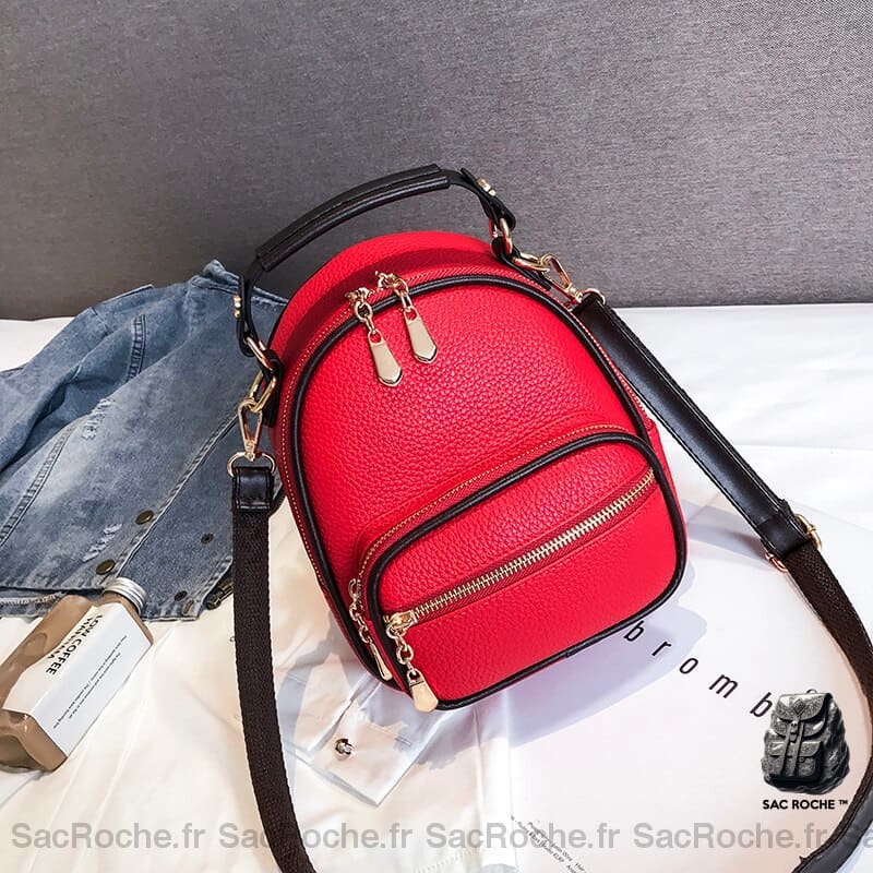 Sac Dos Mini Cuir Rouge Petit À Femme