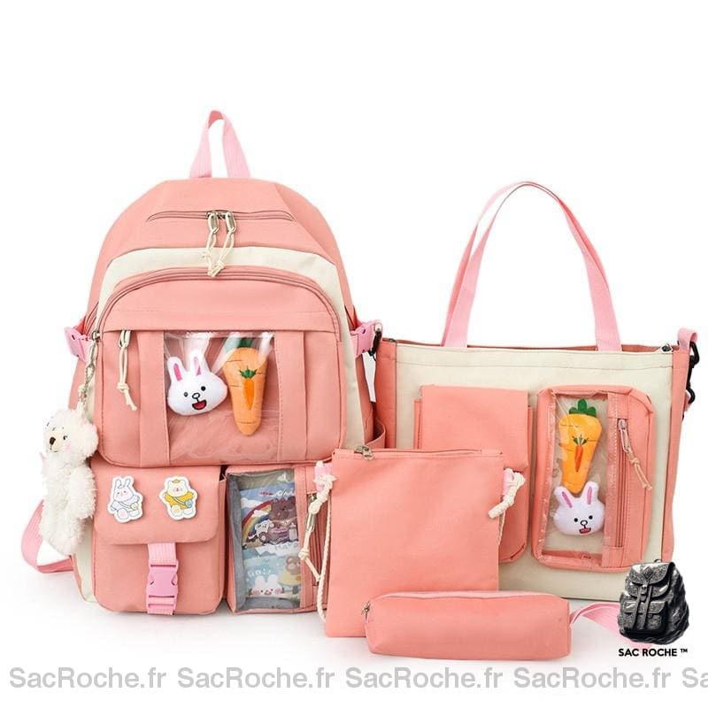 Sac à dos à multipoches pour adolescente rose avec un fond blanc