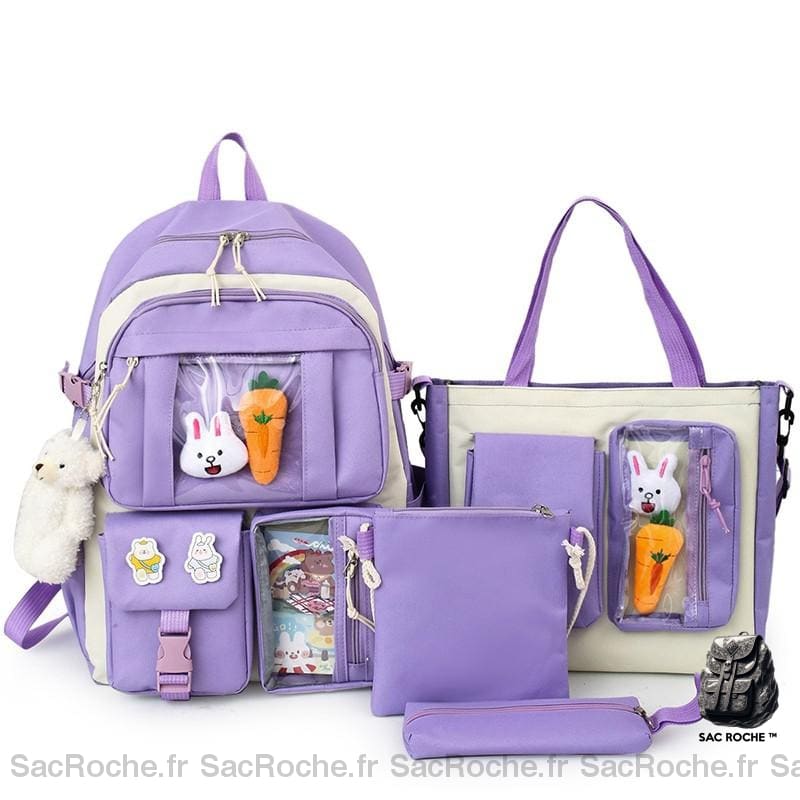 Sac à dos à multipoches pour adolescente violet avec un fond blanc
