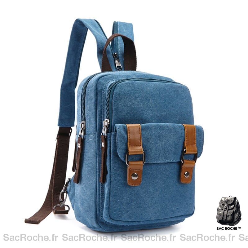 Sac Dos Toile Homme Petit Bleu Ciel / 20Cmx8Cmx28Cm À