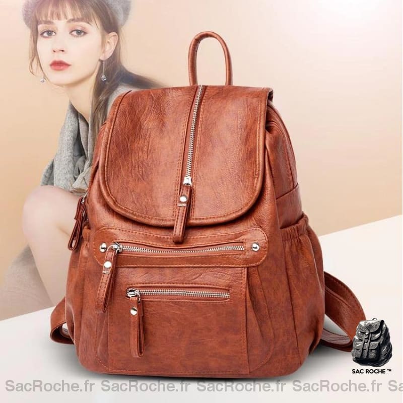 Sac Dos Vintage Fermeture Éclair Simili Cuir À Femme