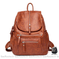 Sac dos vintage fermeture éclair simili cuir - modèle Marron - Sac Roche ™