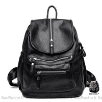 Sac dos vintage fermeture éclair simili cuir - modèle Noir - Sac Roche ™