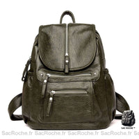 Sac dos vintage fermeture éclair simili cuir - modèle Vert - Sac Roche ™