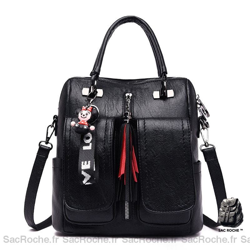 Sac à dos Vintage en simili cuir souple noir avec un fond blanc