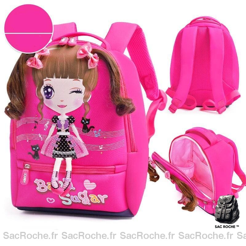 Sac d'école dessin animé pour fille - Fushia - Sac à dos fille Sac à dos scolaire